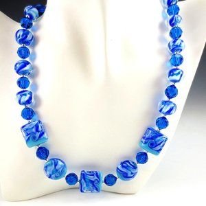 OOAK Lampwork Glass, Crystal, & Sterling Necklace